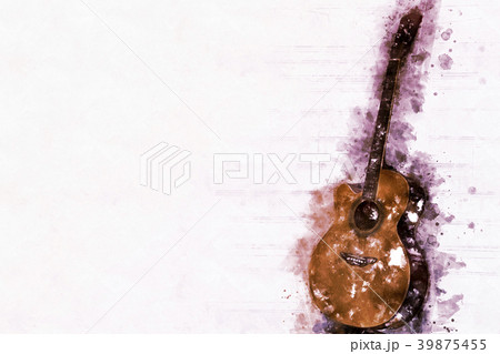 Abstract Acoustic Guitar on Watercolor painting. Abstract Acoustic Guitar on Watercolor painting. 39875455
