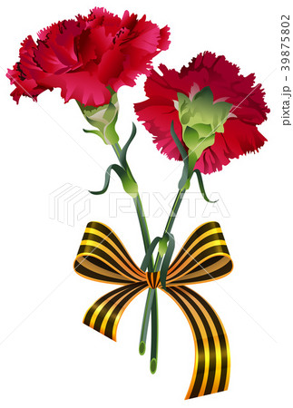 Red carnation flower bouquet and St. George ribbon 39875802