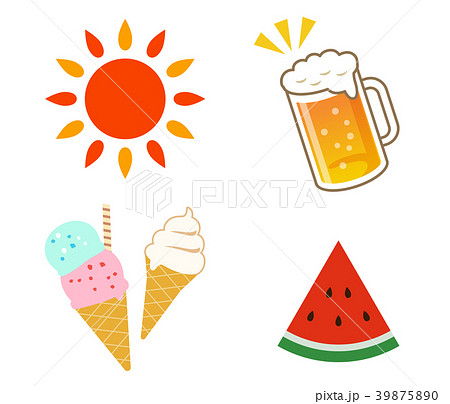 夏のイラストアイコン 冷たい食べ物飲み物 セットのイラスト素材 39875890 Pixta