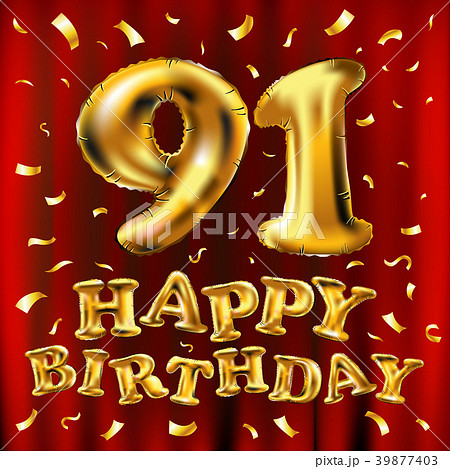 vector happy birthday 91 celebration gold balloons 39877403