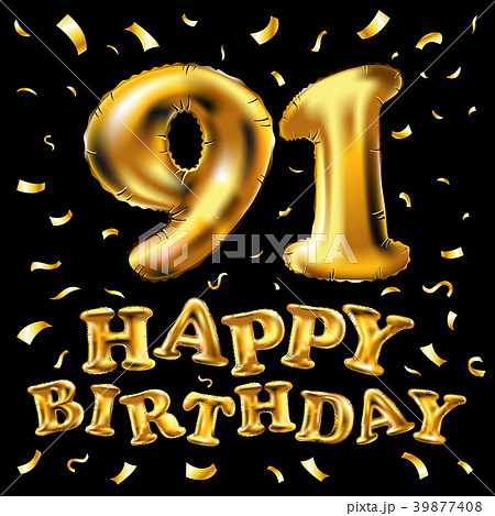 vector happy birthday 91 celebration gold balloons 39877408