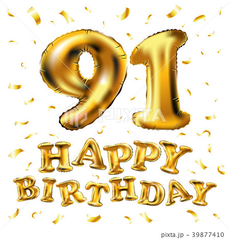 vector happy birthday 91 celebration gold balloons 39877410