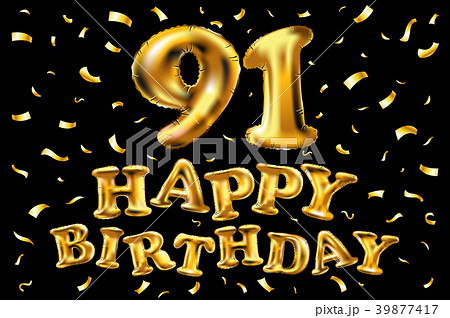 vector happy birthday 91 celebration gold balloons 39877417