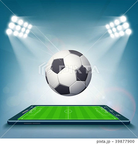 Football field on the smartphone screen. 39877900