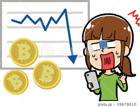 ビットコインが下落してショックを受ける女性のイラスト素材のイラスト素材