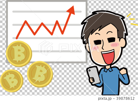 ビットコインが上昇して喜ぶ男性のイラスト素材のイラスト素材