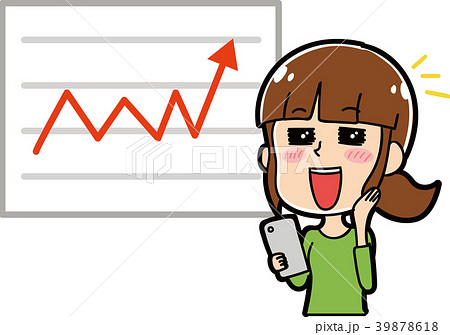 株が上昇して喜ぶ女性のイラスト素材のイラスト素材
