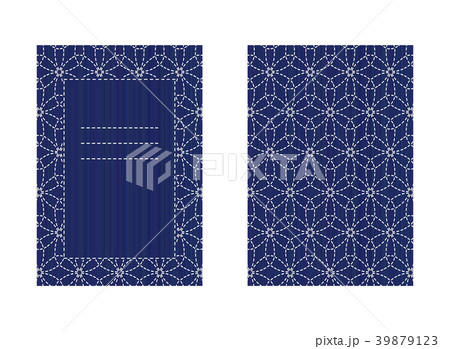 Two-sided Sashiko card isolated on white Stitching Two-sided Sashiko card isolated on white Stitching 39879123