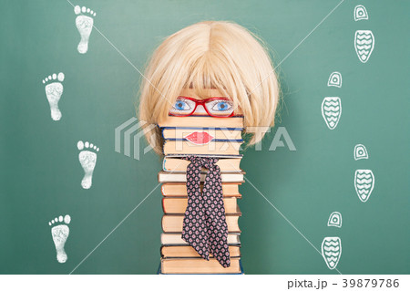 Funny education idea with happy woman teacher Funny education idea with happy woman teacher 39879786