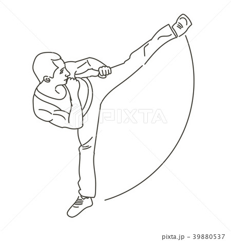 Silhouette of a karateka doing  side kick . 39880537
