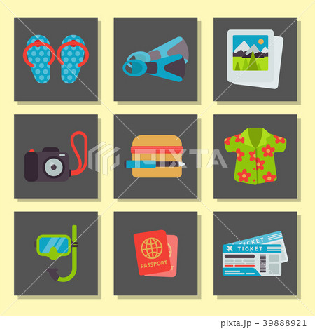 Airport travel icons flat tourism suitcase Airport travel icons flat tourism suitcase 39888921