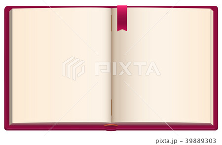 Open blank book with red ribbon bookmark 39889303
