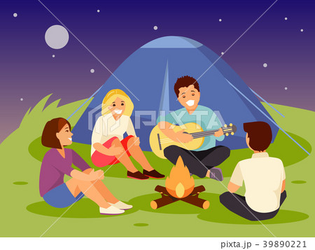 Friends near a fire 39890221