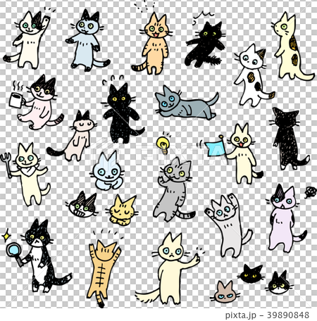 猫の手書きイラストセットのイラスト素材 [39890848] - PIXTA
