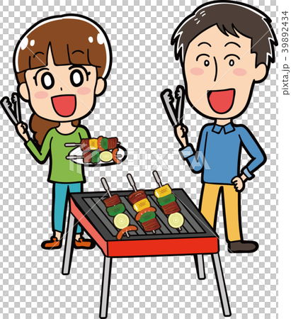 做烤肉的夫婦例證材料 39892434