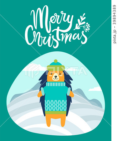 Merry Christmas Greeting Card with Hedgehog Winter Merry Christmas Greeting Card with Hedgehog Winter 39894389