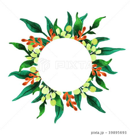 Watercolor circle frame of greenery 39895693