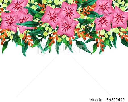 Watercolor spring flowers and leaves background 39895695
