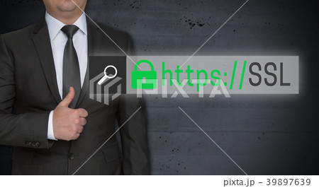 SSL browser concept and businessman with thumbs up 39897639