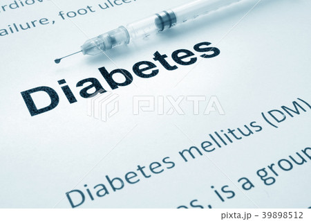 Paper with word diabetes and syringe. 39898512