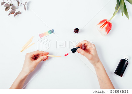 Flat lay composition of woman's hands 39898631