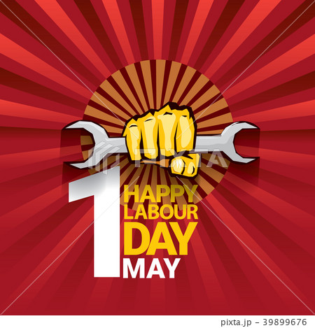 Happy labour day vector label with strong orange 39899676