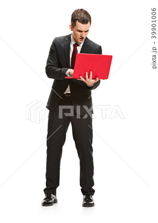 Full body portrait of businessman with laptop on 39901006