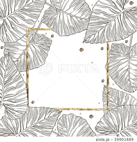 Summer tropical leaves vector design with gold 39901889