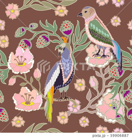 Japanese garden. Birds and flowers. 39906887