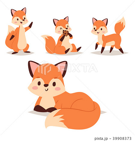 Fox Character Doing Different Foxy Activitiesのイラスト素材