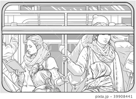 Drawing of people in subway, metro in rush hour Drawing of people in subway, metro in rush hour 39908441