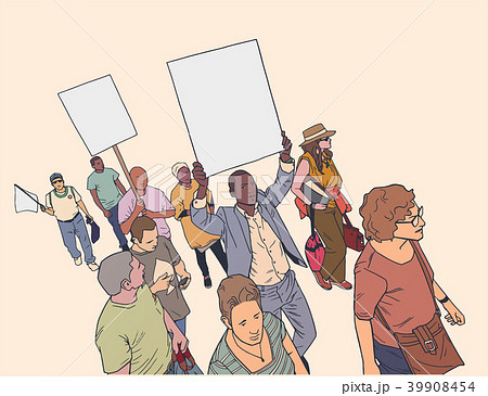 Mixed ethnic crowd protesting illustration 39908454