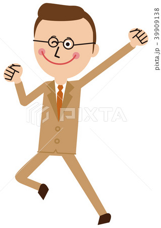 ポップなベージュスーツのサラリーマン ガッツポーズ１のイラスト素材
