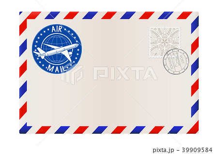 Blank envelope with stamp and air mail postmark 39909584