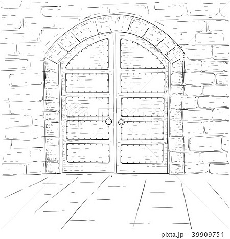 Medieval castle doors. Outline hand drawn sketchのイラスト素材 [39909754] - PIXTA