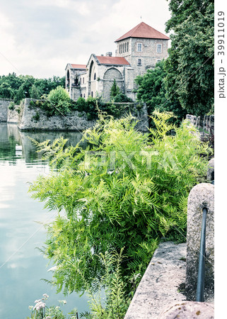 Beautiful castle in Tata, Hungary, blue filter 39911019