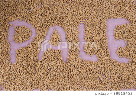 inscription pale with malt grains on lilac textile 39918452
