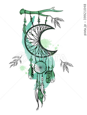 Vector Illustration With Hand Drawn Dream Catcherのイラスト素材