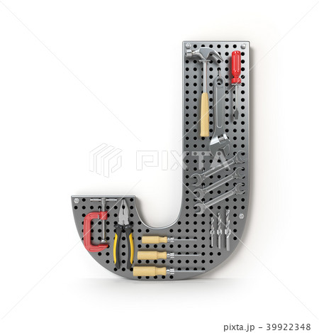 Letter J. Alphabet from the tools metal pegboard Letter J. Alphabet from the tools metal pegboard 39922348