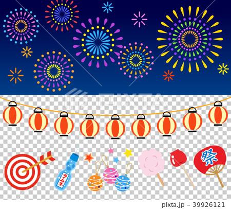 Summer Festival Icon Illustration Fireworks Set Stock Illustration