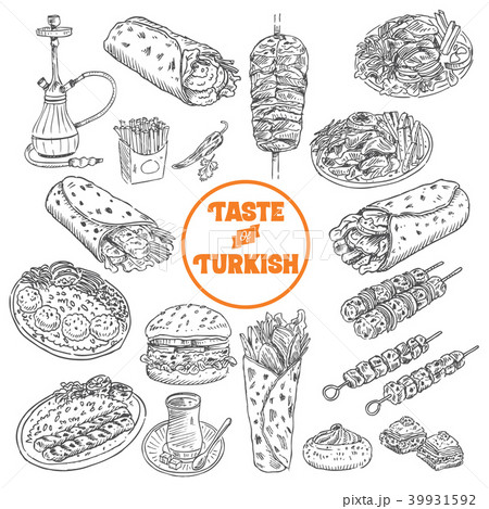 Hand drawn Turkish food, Vector Illustration 39931592