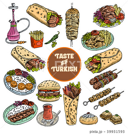 Hand drawn Turkish food, Vector Illustration 39931593