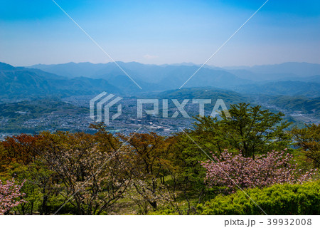 春の美の山 蓑山からの秩父盆地の眺望　c 八重桜と新緑 39932008