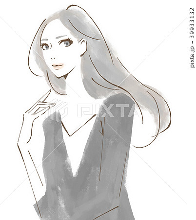 手描き 大人の女性 水彩風のイラスト素材