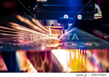 CNC Laser cutting of metal, modern industrial 39934060
