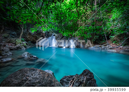 Jungle landscape with Erawan waterfall. Thailand Jungle landscape with Erawan waterfall. Thailand 39935599