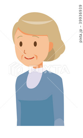青い服を着た高齢女性が斜めを向いているのイラスト素材