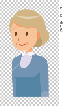 青い服を着た高齢女性が斜めを向いているのイラスト素材