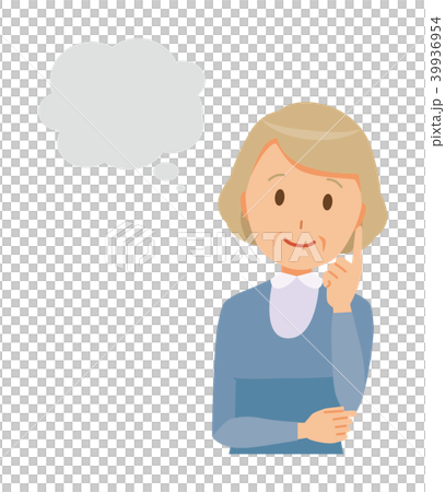 An elderly lady in blue clothes is imagining 39936954