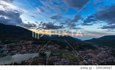 Beautiful sunset ble sky at Sapa valley city  39938087